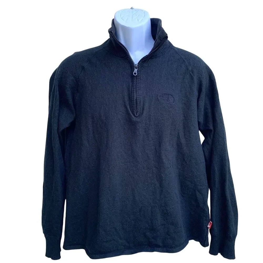 The North Face 1/4 Zip Wool Cotton Pullover Soft Black Sweater Size L